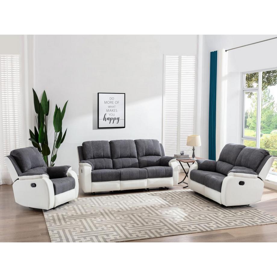 Vente-unique Fauteuil relax en microfibre et simili gris et blanc BRODY  