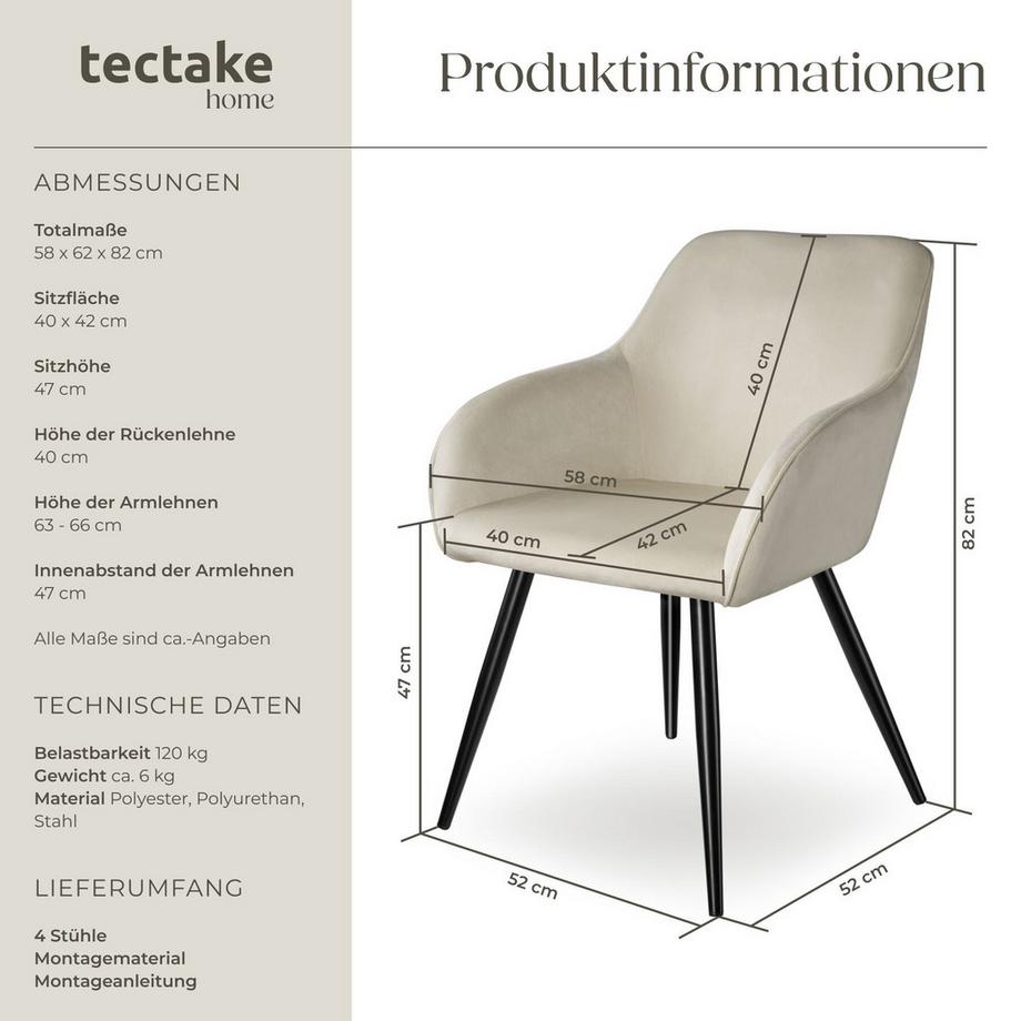 Tectake Chaise style scandinave MARILYN rembourrée aspect velours  