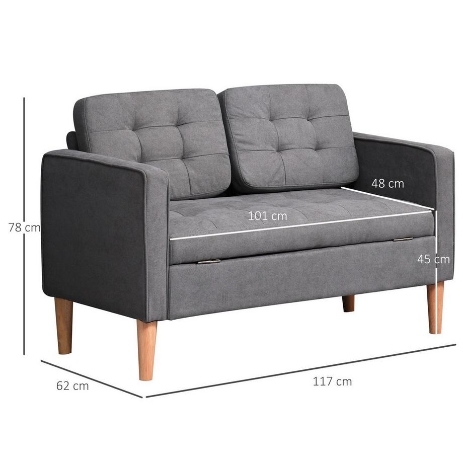 Northio 2-Sitzer Sofa Stoffsofa Doppelsofa Abnehmbar Mit Kissen Gummiholz Baumwoll Grau 117 X 62 X 78 Cm  