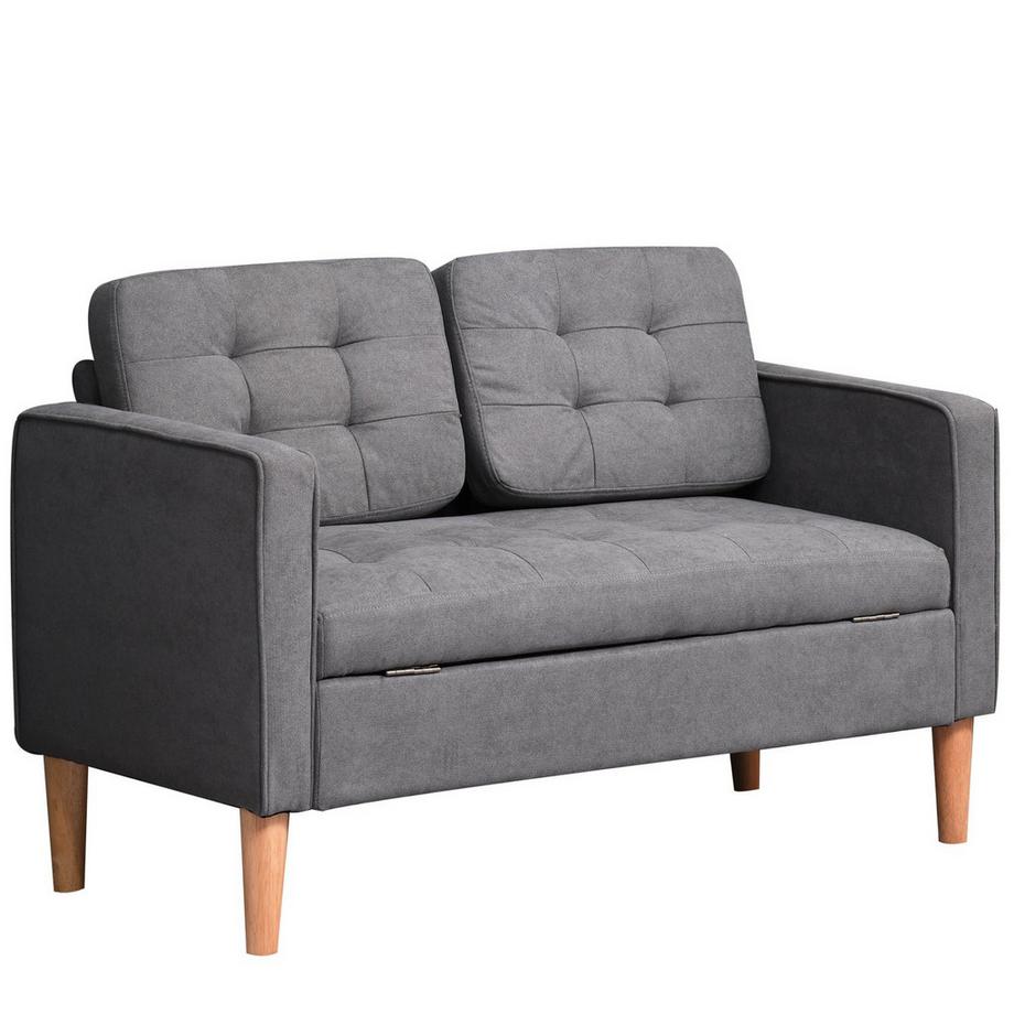 2-Sitzer Sofa Stoffsofa Doppelsofa Abnehmbar Mit Kissen Gummiholz Baumwoll Grau 117 X 62 X 78 Cm