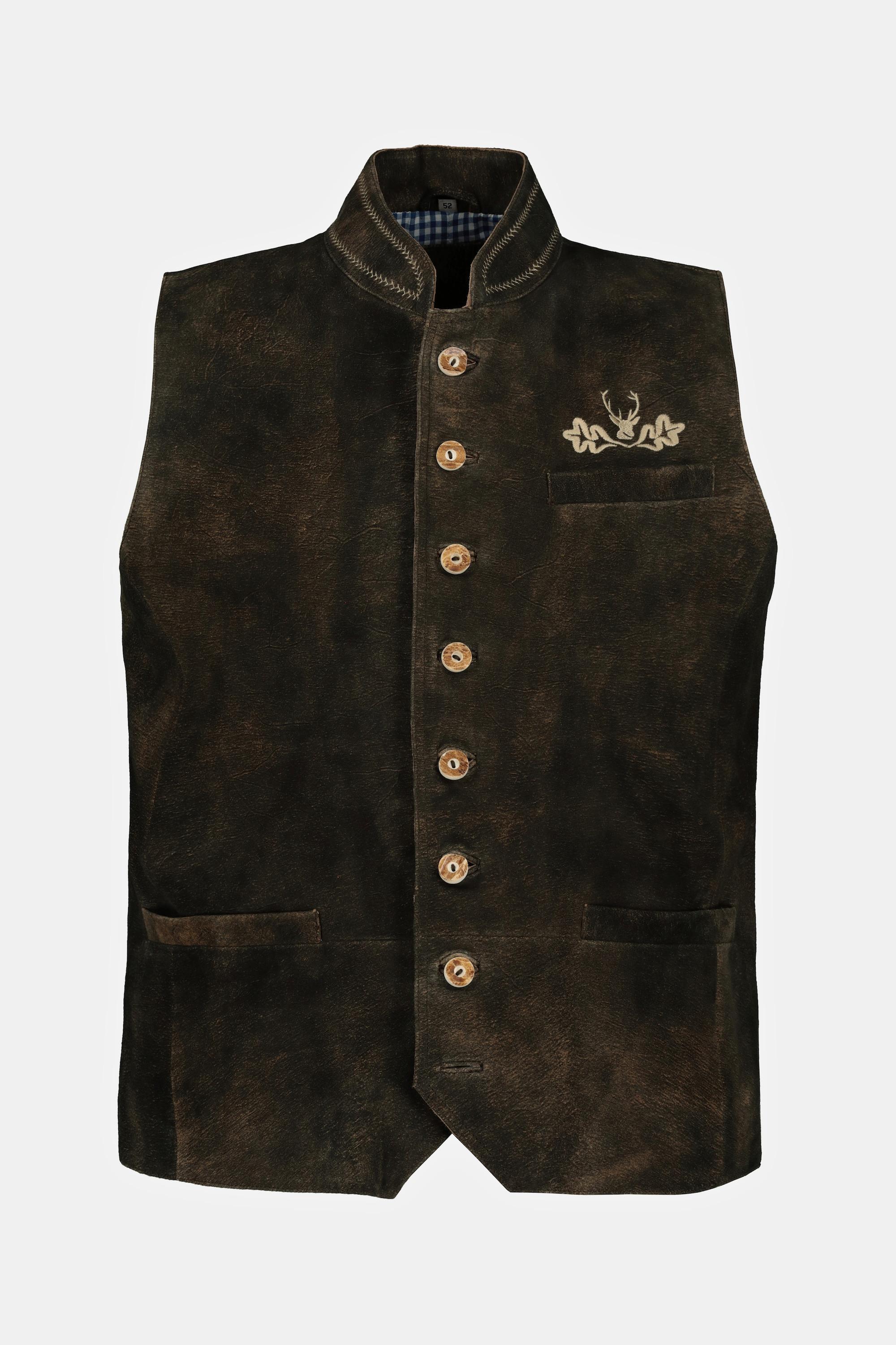 JP1880  Gilet traditionnel bavarois. Cuir suédé de chèvre, col montant 