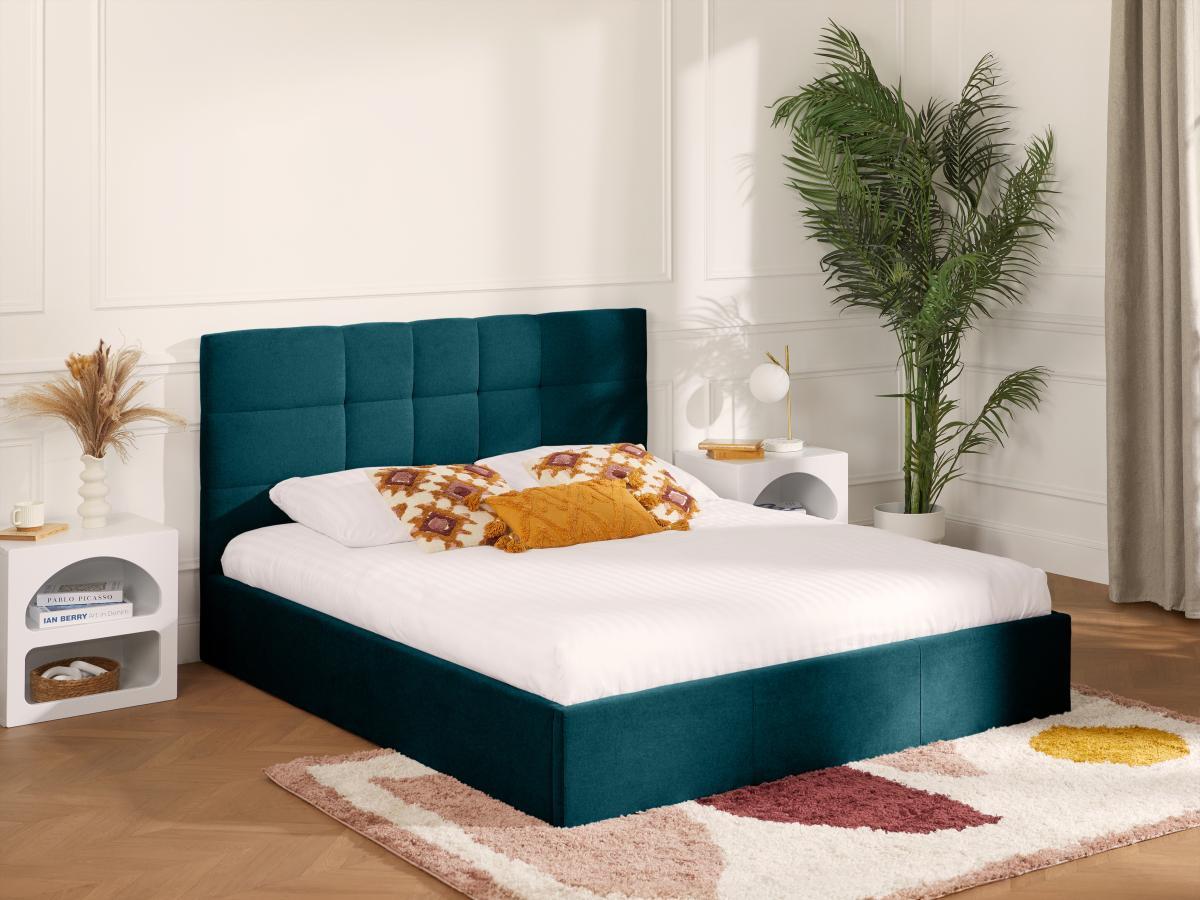 PASCAL MORABITO Lit coffre 180 x 200 cm - Tissu - Bleu canard + Matelas - ELIAVA de Pascal Morabito  