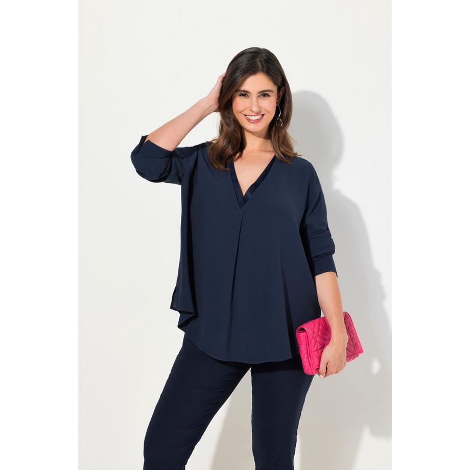 Ulla Popken Tunique Insert Brillant Coupe Évasée Col V Manches Longues  