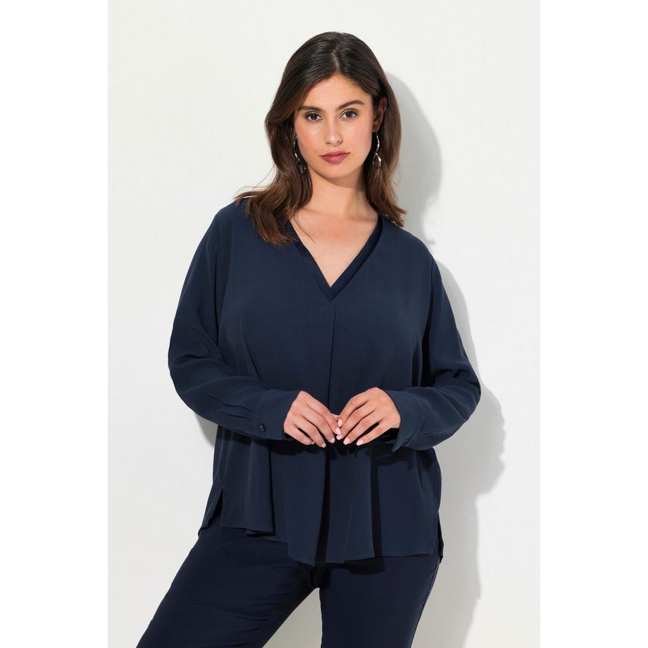 Ulla Popken Tunique Insert Brillant Coupe Évasée Col V Manches Longues  