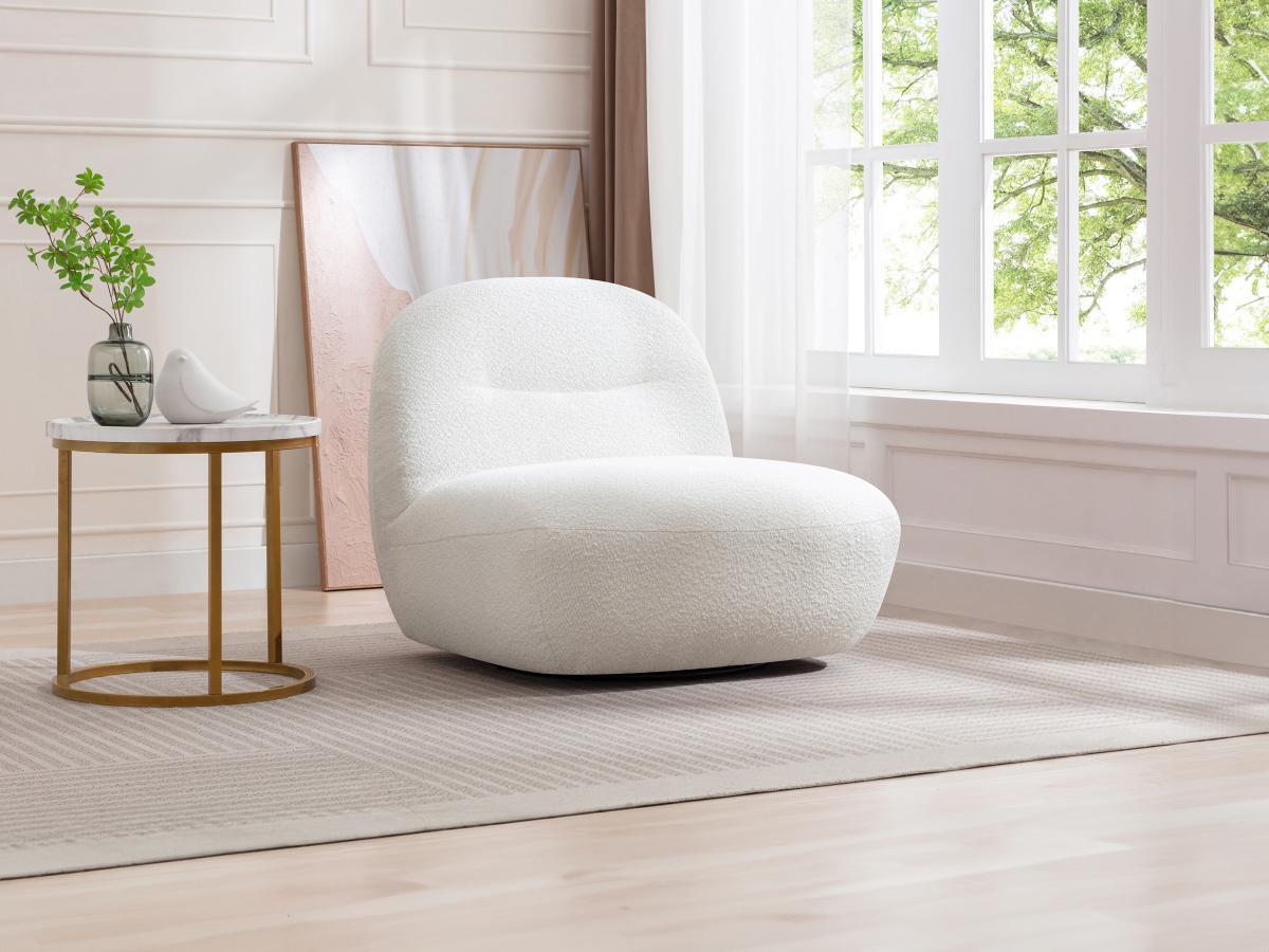 Vente-unique Fauteuil pivotant en tissu bouclette blanc POZETI  