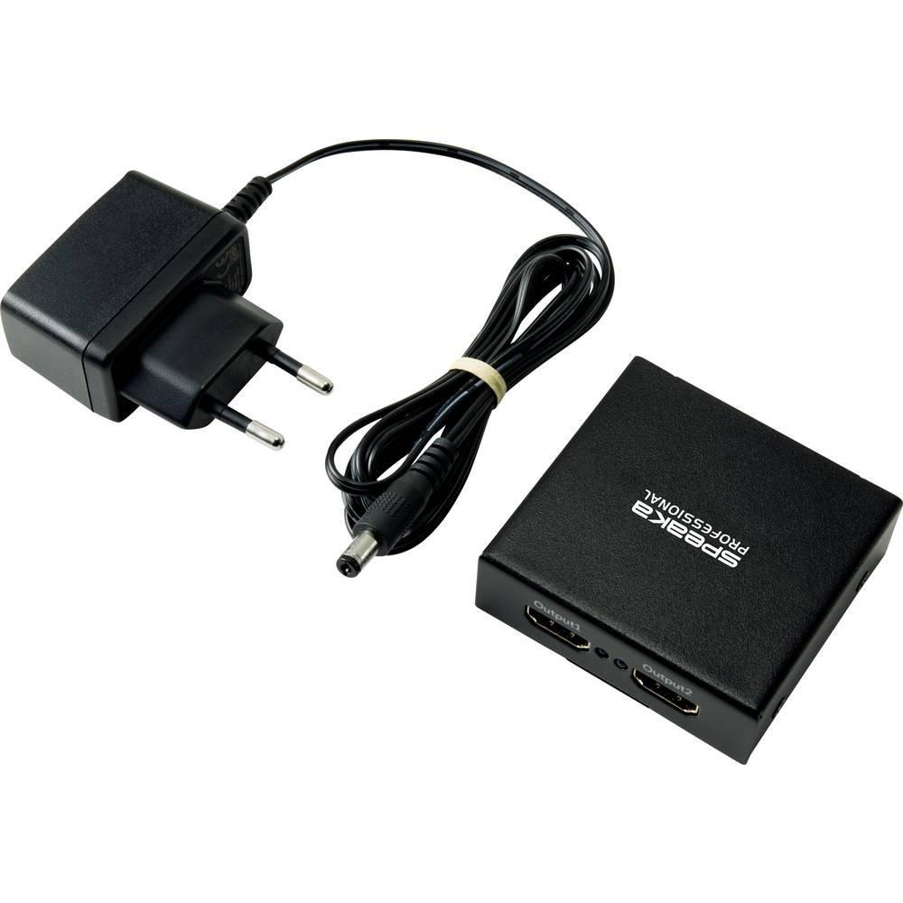 SpeaKa Professional  SP-HDS-220 1+2 Porte Distributore, splitter HDMI Predisposto Ultra HD 3840 x 2160 Pixel Nero 