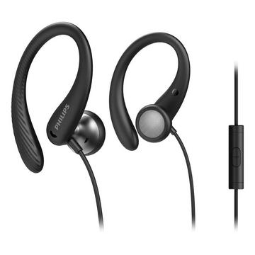 Philips TAA1105BK/00 Cuffie con Filo per Fitness e Sport, Microfono, IPX2 Resistenti al Sudore, Supporti per l'orecchio Flessibili, Vestibilità Sicura, Pulsanti Integrati, Auricolari con Filo, Nero