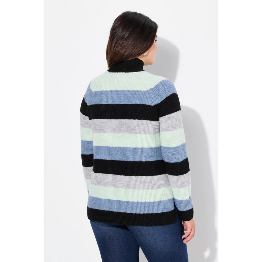 Ulla Popken Pull Rayé Col Montant Manches Longues Raglan  