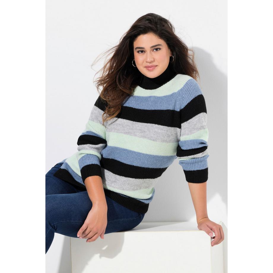 Ulla Popken Pull Rayé Col Montant Manches Longues Raglan  
