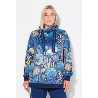 Ulla Popken  Sweat-shirt manches longues et col montant, motif coraux et coquillages, matière recyclée. 