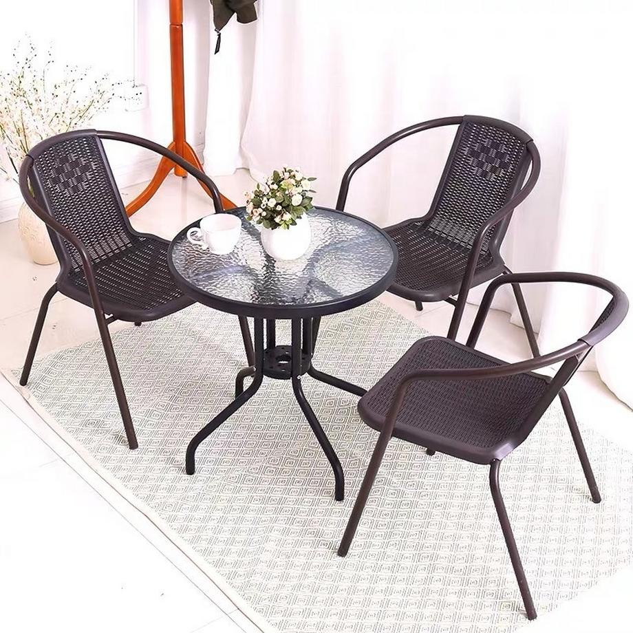 B2X Table de jardin table en verre trempé 60cm pour jardin terrasse balcon  