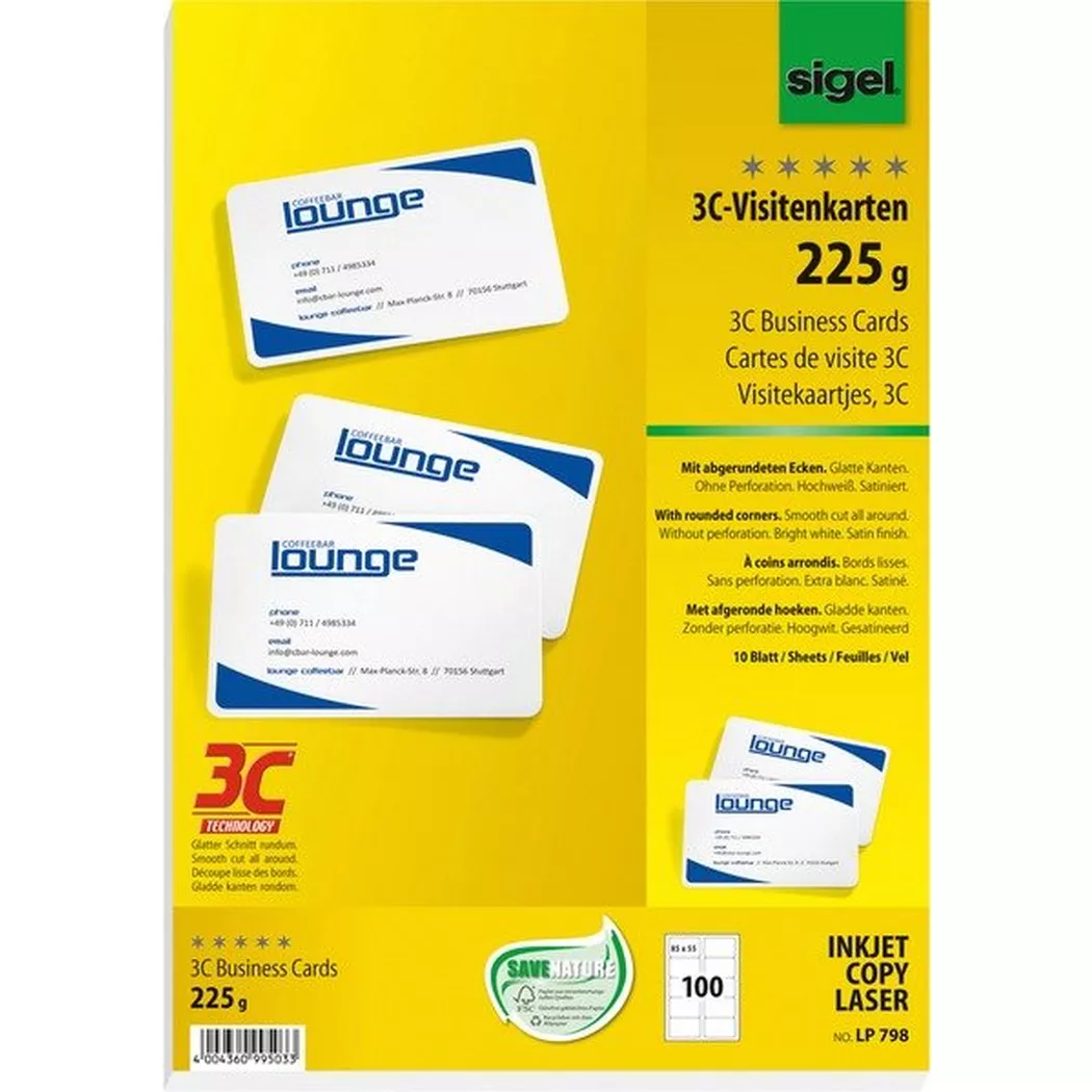 SIGEL Visitenkarten 85x55mm LP798 weiss, 225g 100 Stück