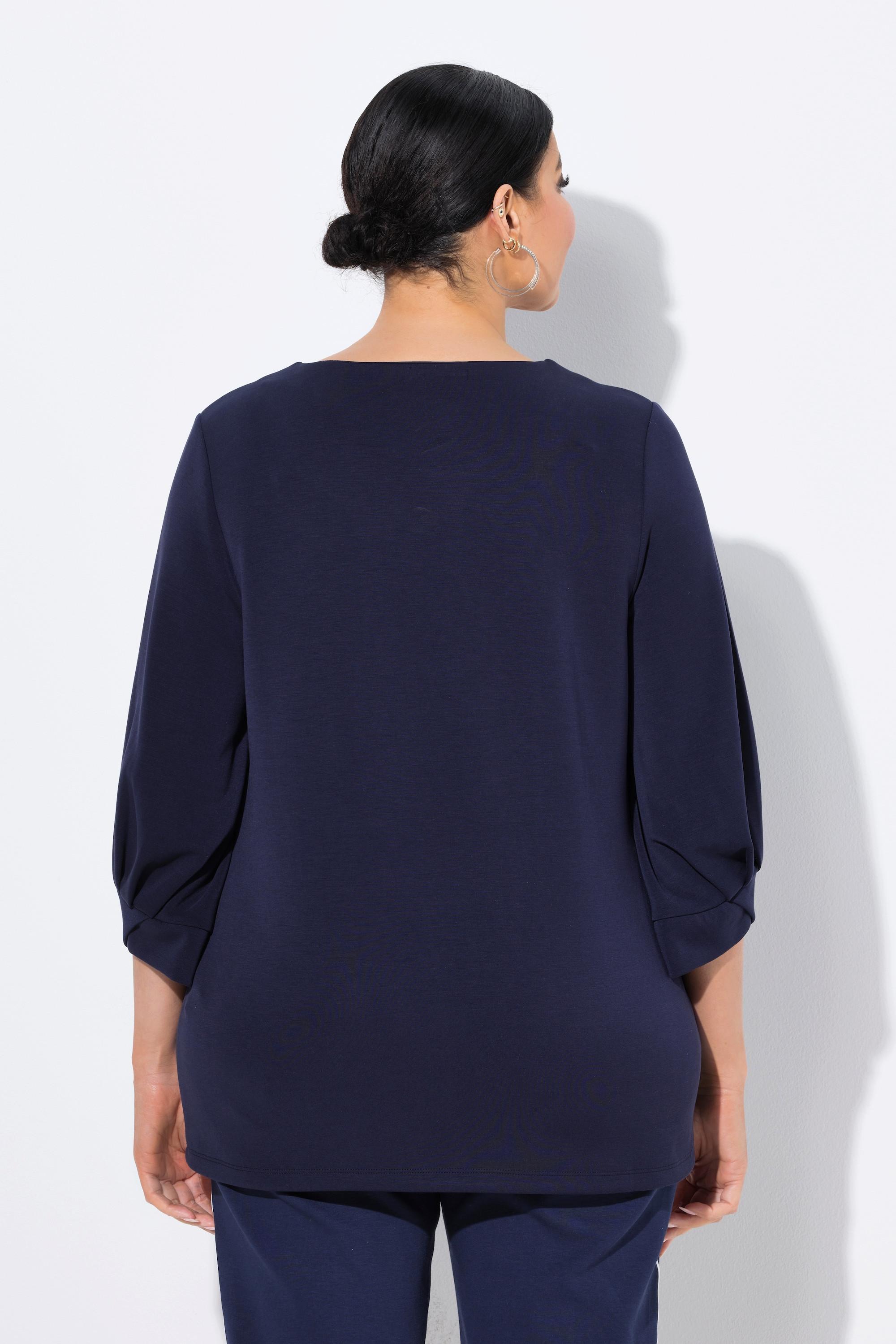 Ulla Popken Sweatshirt Zierfalten Rundhals 3/4-Ballonärmel  