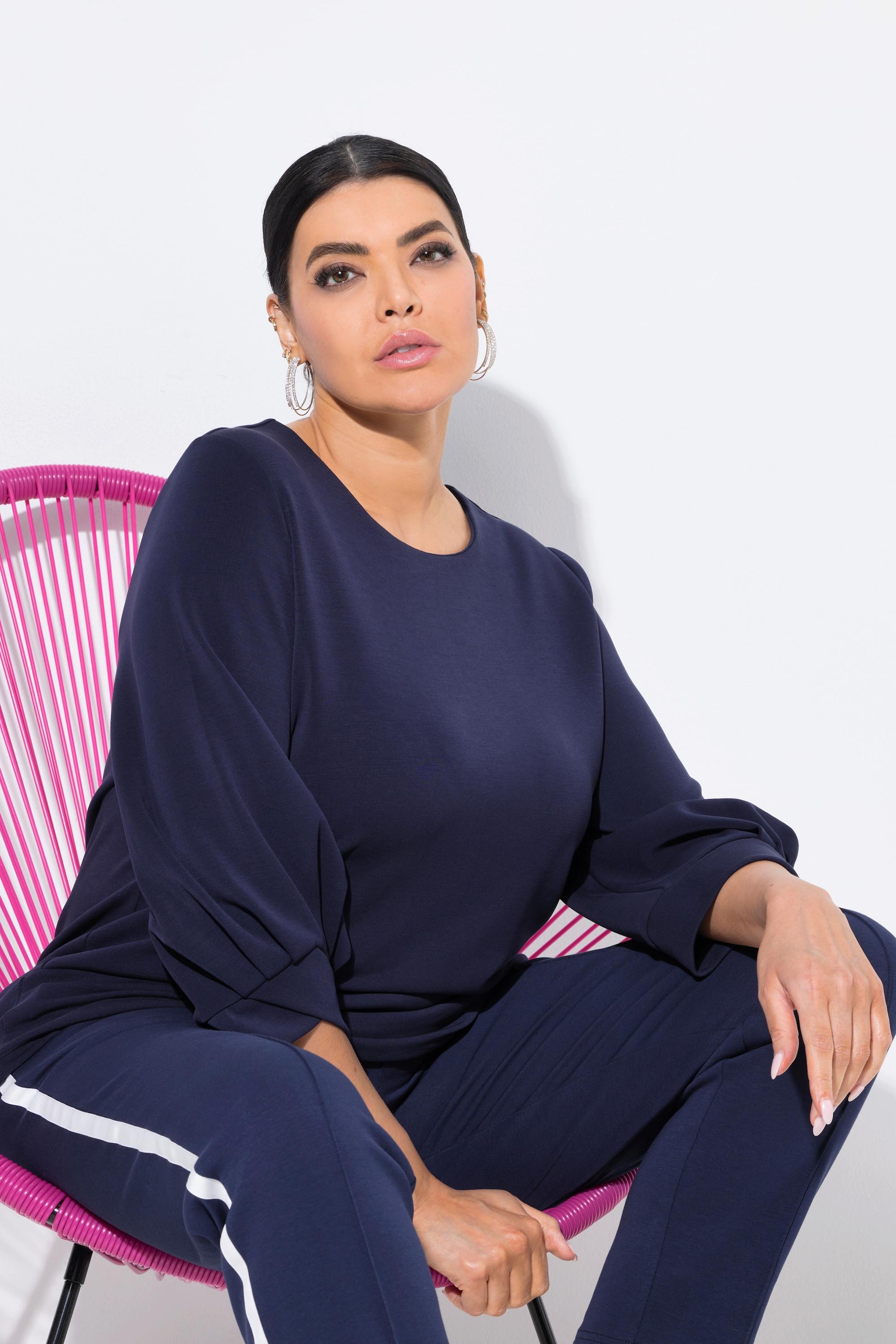 Ulla Popken Sweatshirt Zierfalten Rundhals 3/4-Ballonärmel  