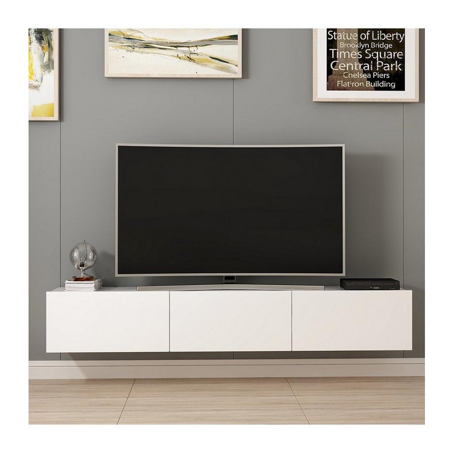 Calicosy Meuble TV suspendu 3 portes blanc L180 cm - Rigel  