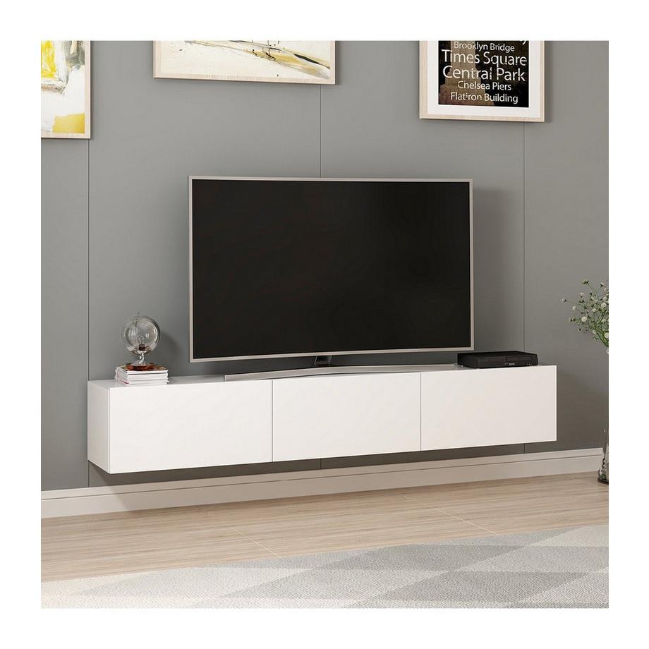 Calicosy Meuble TV suspendu 3 portes blanc L180 cm - Rigel  