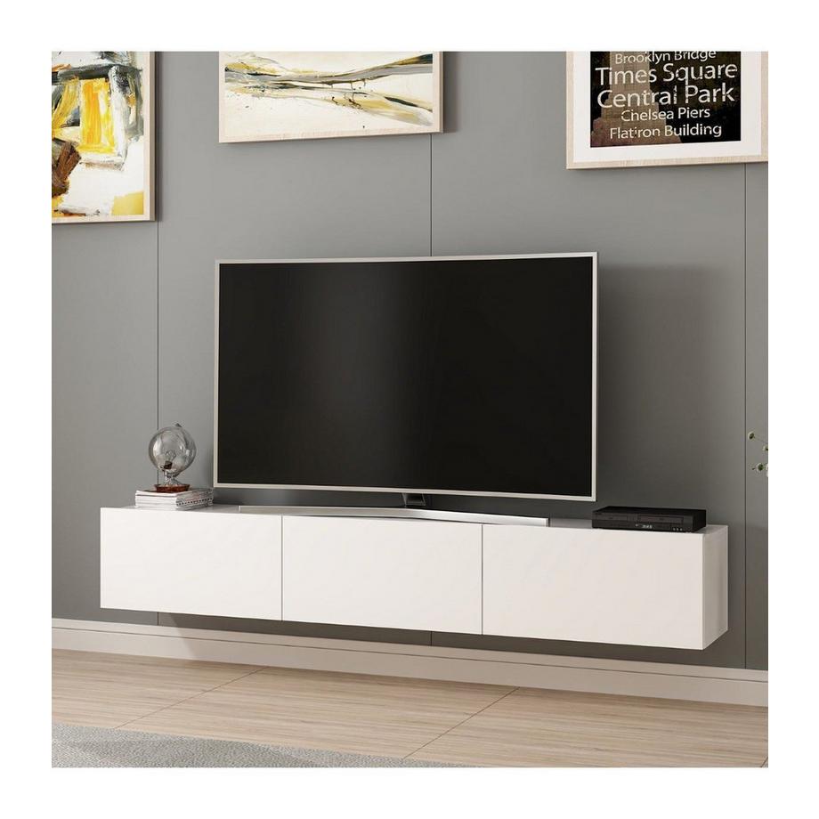 Calicosy Meuble TV suspendu 3 portes blanc L180 cm - Rigel  
