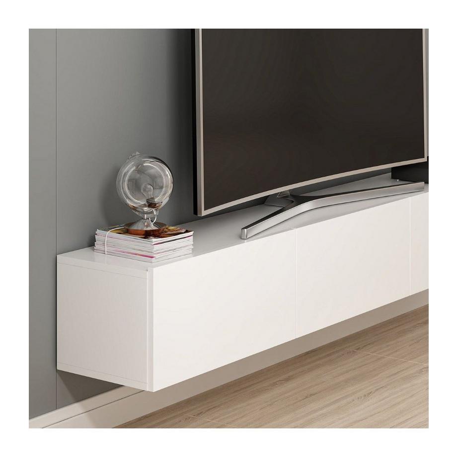Calicosy Meuble TV suspendu 3 portes blanc L180 cm - Rigel  