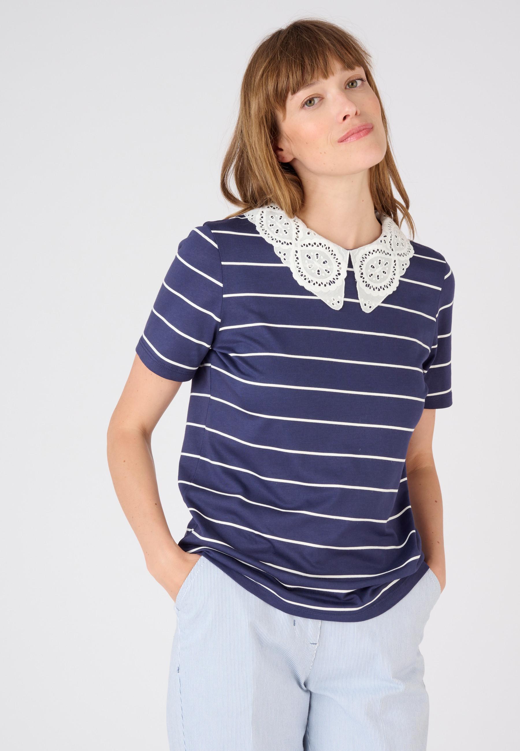 Image of T-shirt Mit Lochstickerei Am Ausschnitt. Damen Blau 46-48