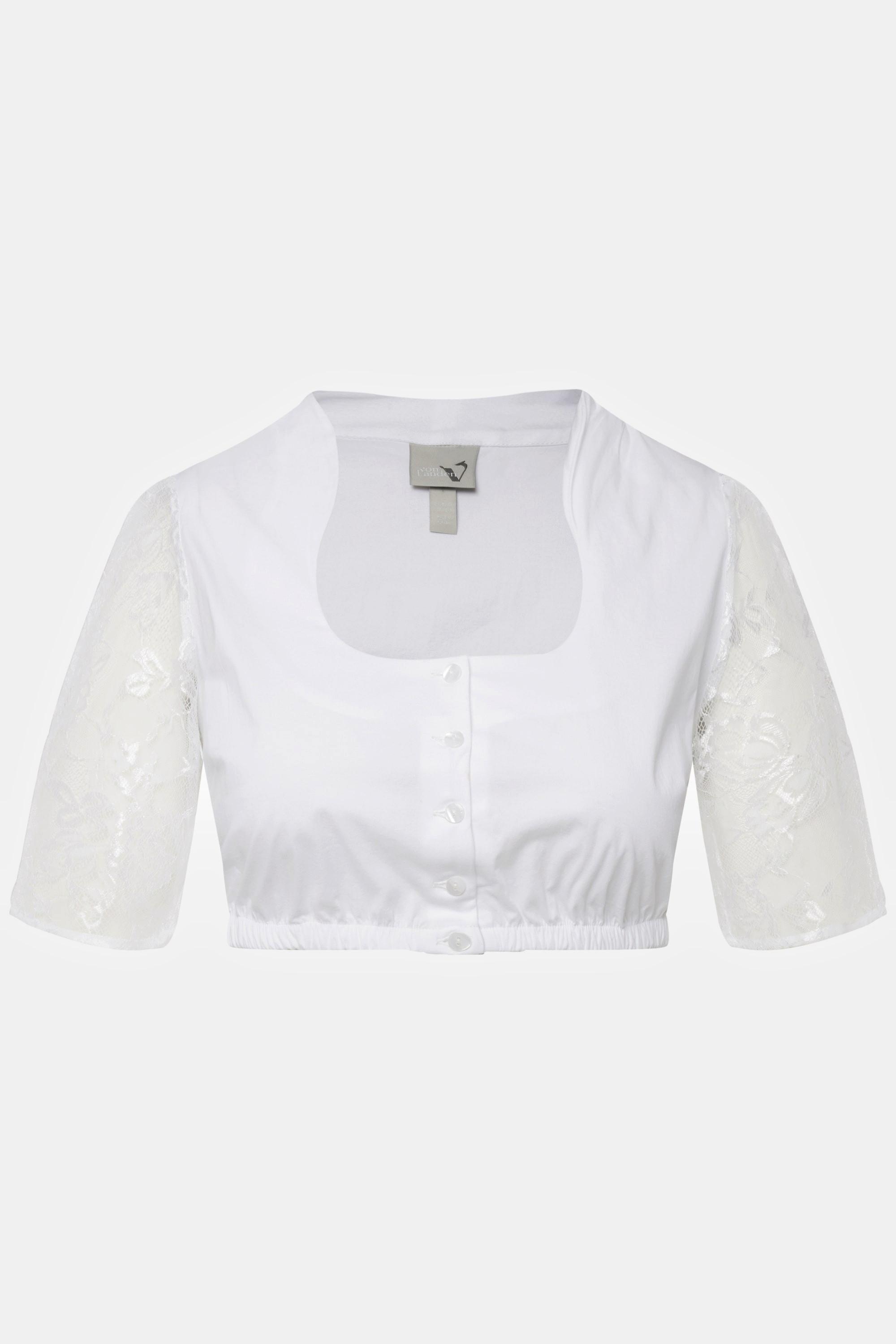 Ulla Popken  Blusa in tradizionale stile Dirndl con collo alto, scollo rettangolare e maniche a 3/4 