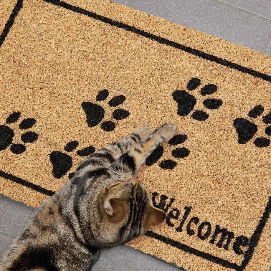 B2X Fußmatte Kokosfaser Willkommen mit Pfoten  