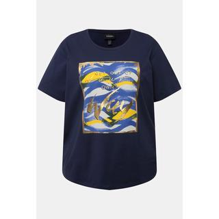 Ulla Popken  T-shirt, motif à vagues, coupe Regular, col rond, manches courtes 