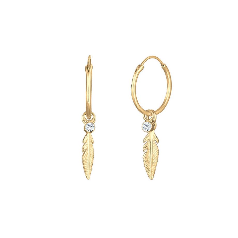 Elli  Boucles d'Oreilles Femmes Créoles Pendentif Plume Festival Boho Avec Cristal 
