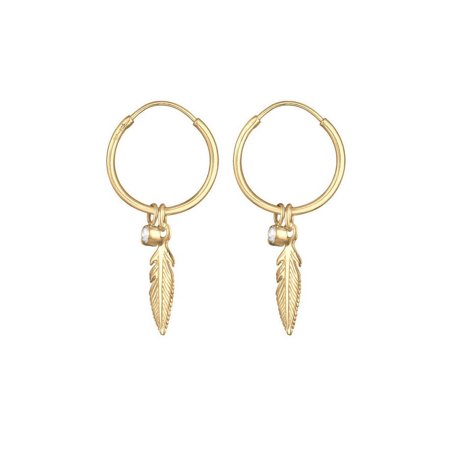 Elli  Boucles d'Oreilles Femmes Créoles Pendentif Plume Festival Boho Avec Cristal 