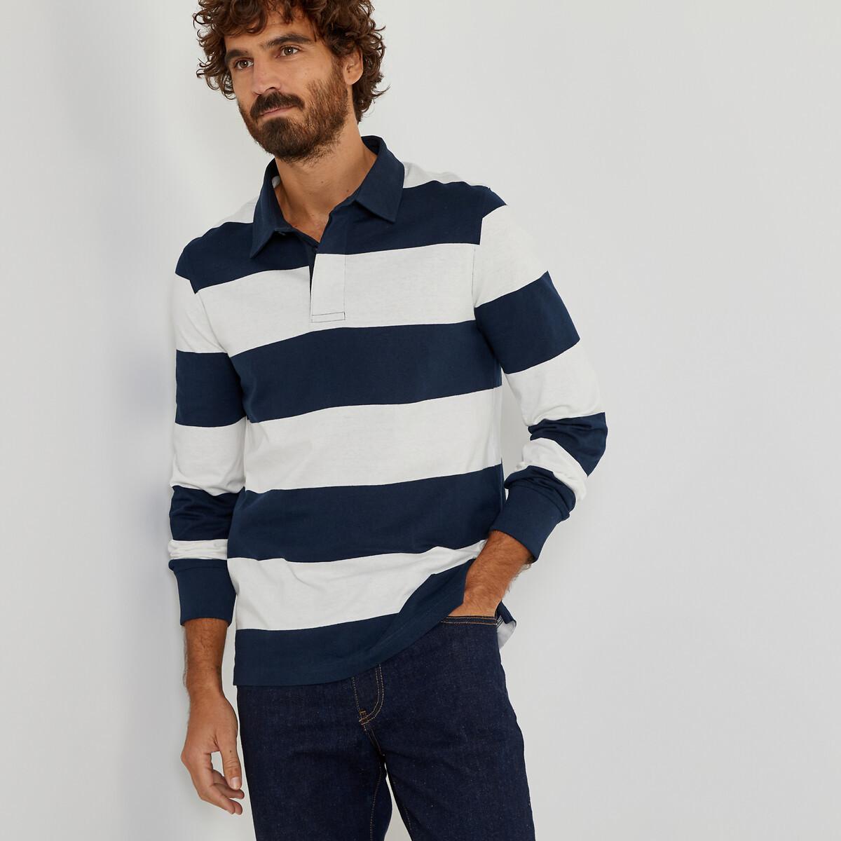 Image of Gestreiftes Poloshirt Mit Langen Ärmeln Herren Blau S