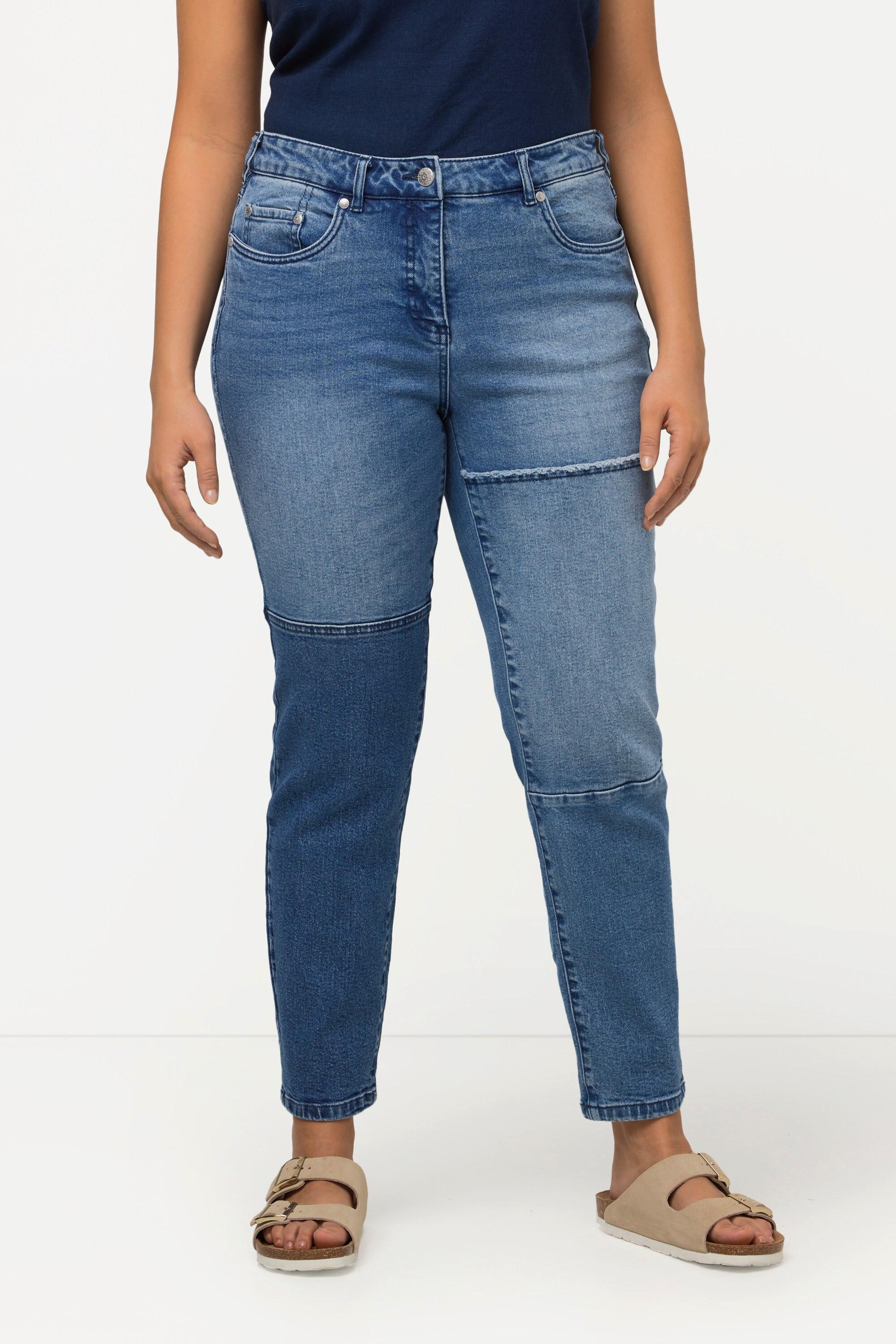 Ulla Popken  Jean Sarah, patches, coupe étroite à 5 poches, mélange de denims 