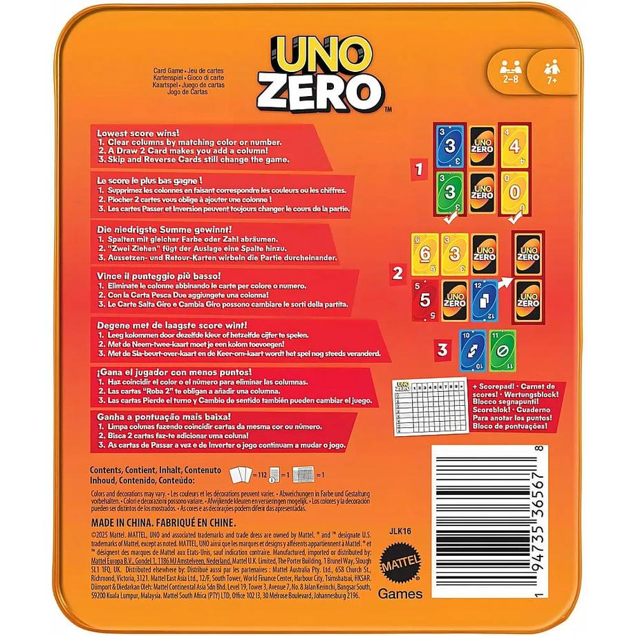 Mattel Games  UNO Zero Kartenspiel in Aufbewahrungsdose zum Mitnehmen 