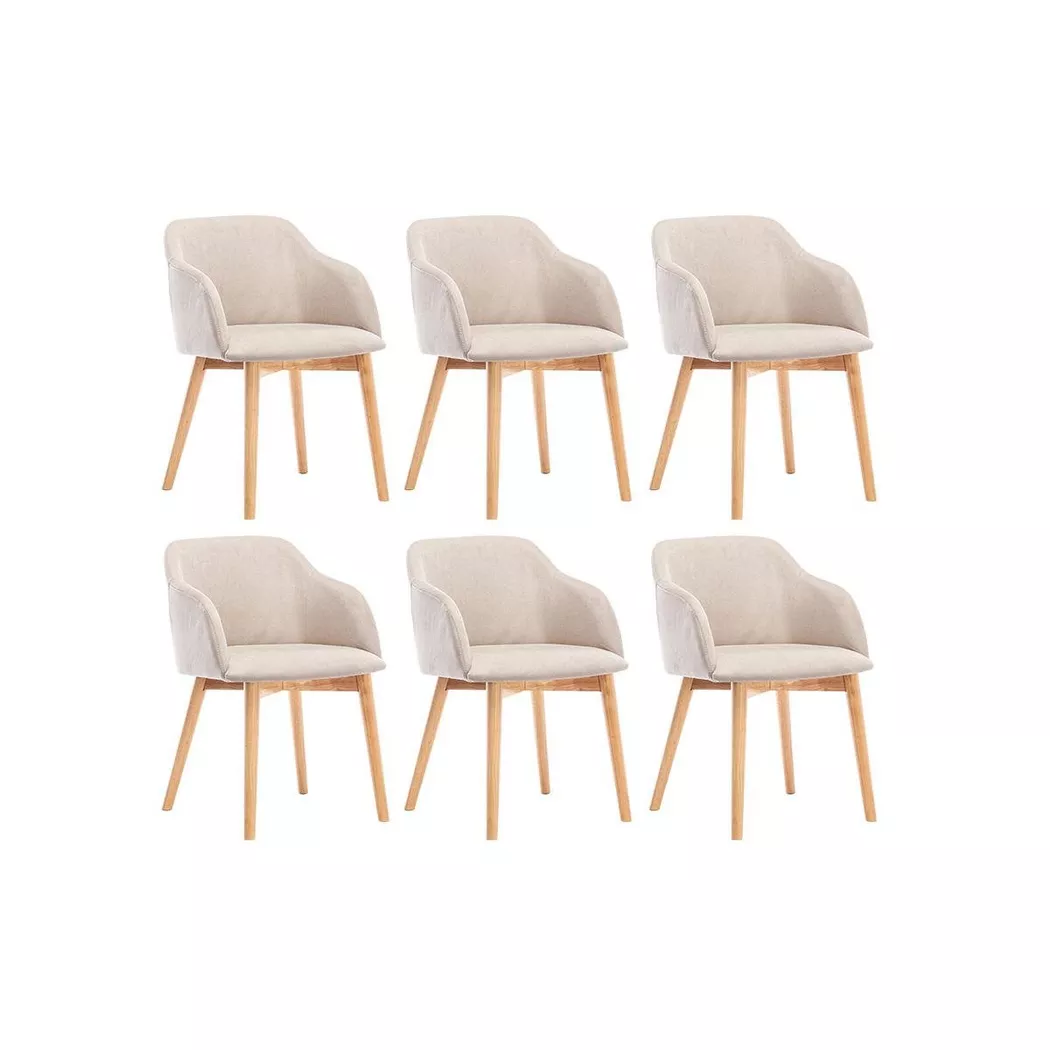 Vente-unique - Lot de 6 chaises avec accoudoirs Tissu hévéa JELISA, One Size, Beige