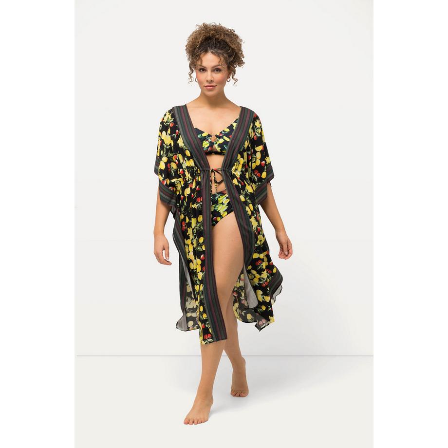 Ulla Popken Caffettano Stampa Limoni Bordure Scollo a V Mezza Manica  