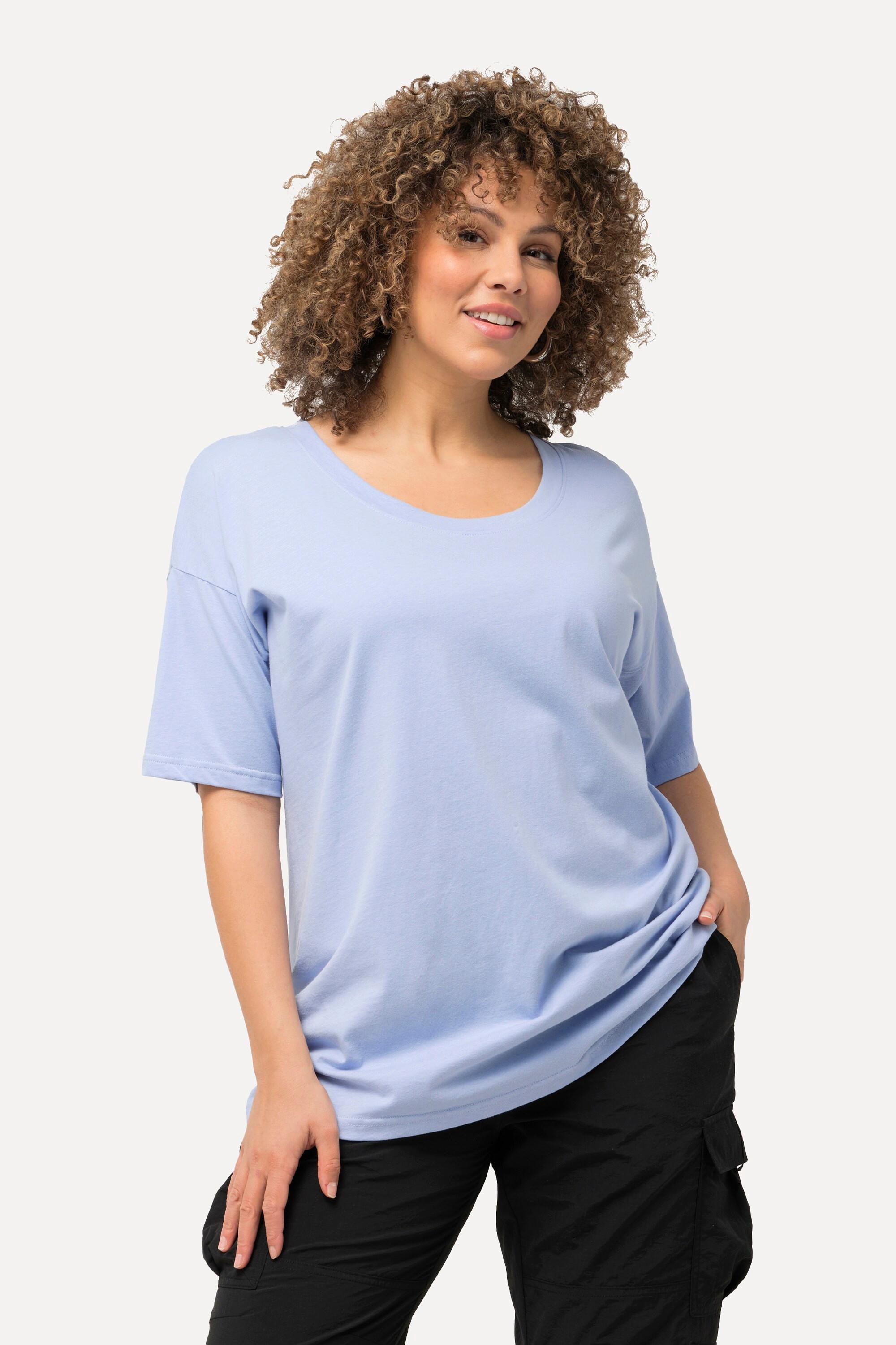 Ulla Popken  T-shirt dal taglio oversize con scollo a girocollo e mezze maniche 