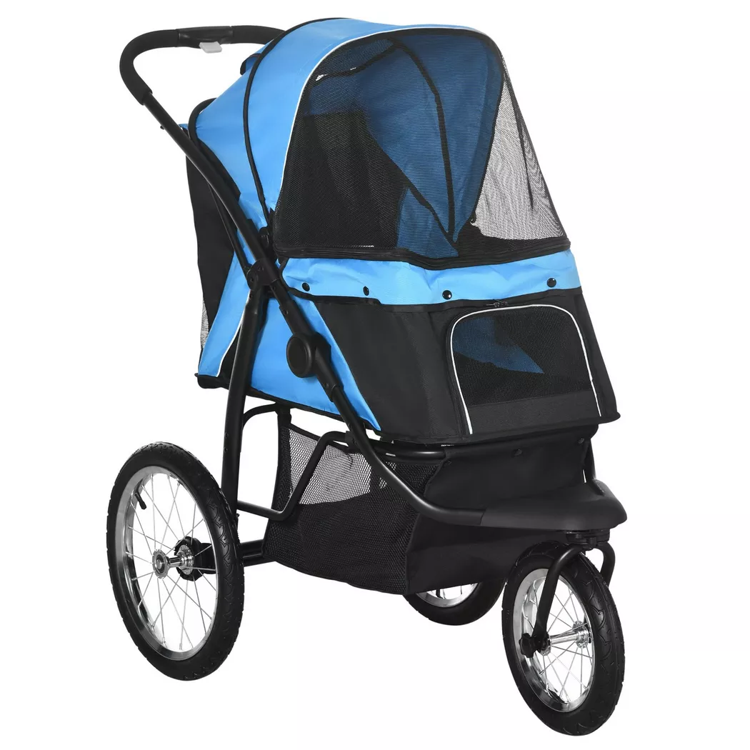 Northio - Hundebuggy Hundewagen Mit Reflektoren, Faltbar, Aufbewahrungskorb, Sonnenschutz, Netzfenster, Oxford, Blau, One Size