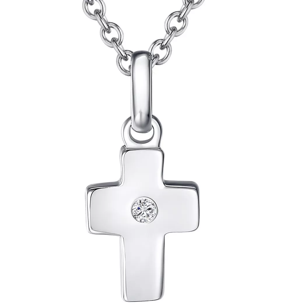 Lulu & Jane - Diamant-Kette Kreuz, 50 CM, Silber