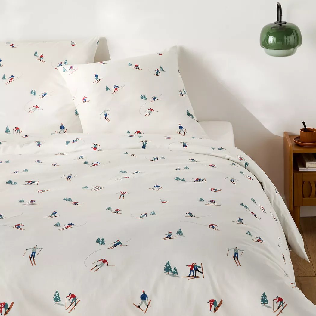 La Redoute Intérieurs - Bettwäscheset 30% recycelte Baumwolle, Bettwäscheset Skifahrer Print 30% recycelte Baumwolle, 200 x 200 cm, Beige