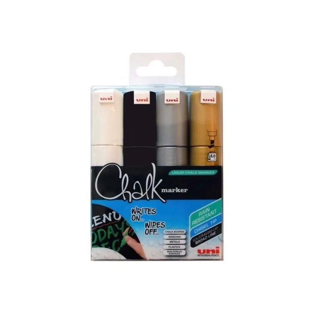 uni-ball -  Chalk Marker 8mm 4 Farben 4 Stück, Multicolor