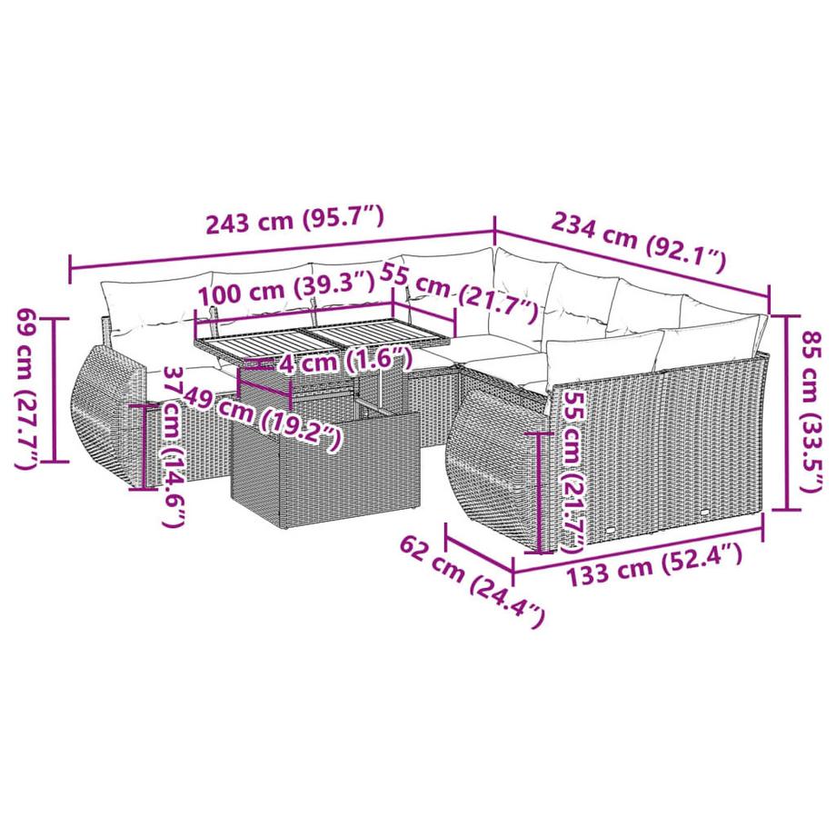 VidaXL Ensemble de canapés de jardin rotin synthétique  