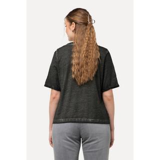 Ulla Popken  T-shirt à manches courtes, avec étoile métallique. Décolleté en forme de cœur et ruban à froncer. 