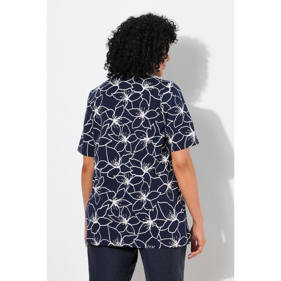 Ulla Popken Blüten A-Linie T-Shirt Tunika-Ausschnitt Halbarm  