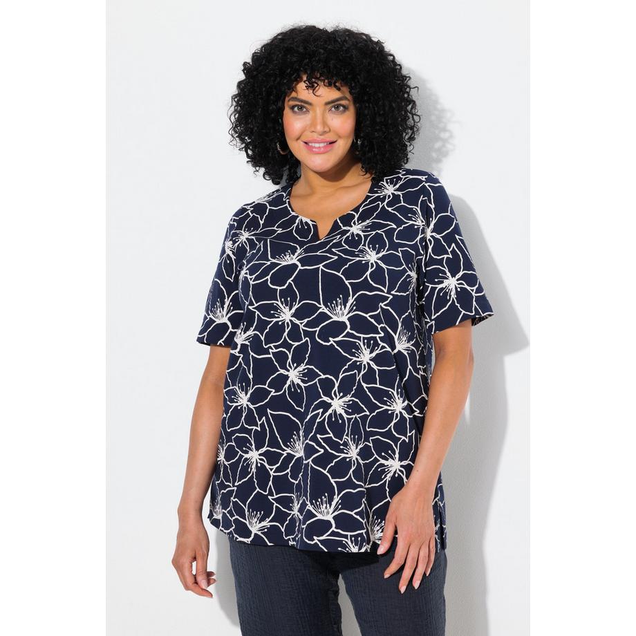 Ulla Popken Blüten A-Linie T-Shirt Tunika-Ausschnitt Halbarm  