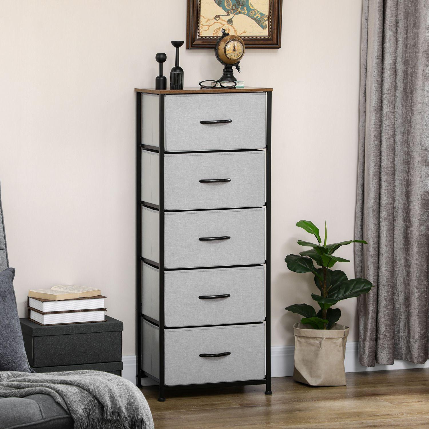 Northio Commode à 5 tiroirs en tissu, meuble de rangement, commode avec poignées, design moderne, meuble à tiroirs, commode de rangement pour chambre, salon gris |  