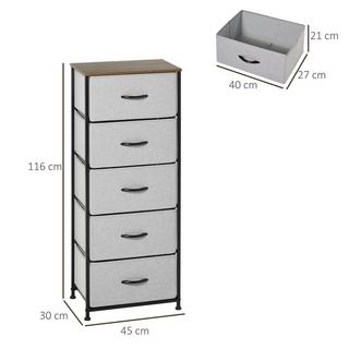 Northio Commode à 5 tiroirs en tissu, meuble de rangement, commode avec poignées, design moderne, meuble à tiroirs, commode de rangement pour chambre, salon gris |  