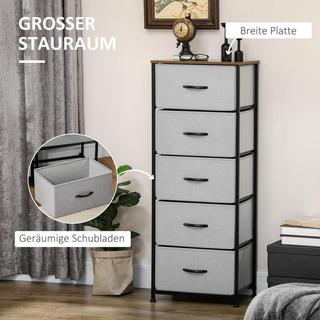 Northio Commode à 5 tiroirs en tissu, meuble de rangement, commode avec poignées, design moderne, meuble à tiroirs, commode de rangement pour chambre, salon gris |  