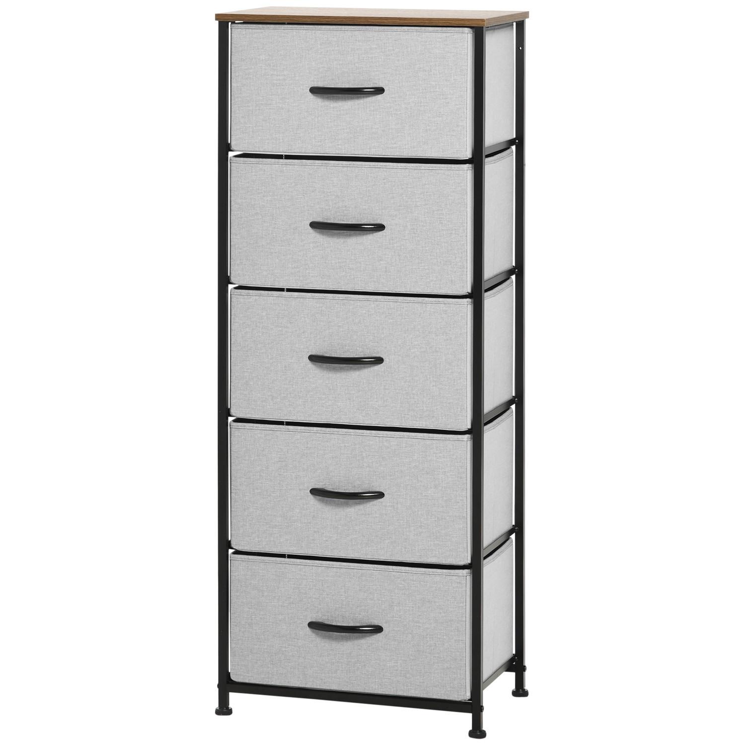 Northio Commode à 5 tiroirs en tissu, meuble de rangement, commode avec poignées, design moderne, meuble à tiroirs, commode de rangement pour chambre, salon gris |  