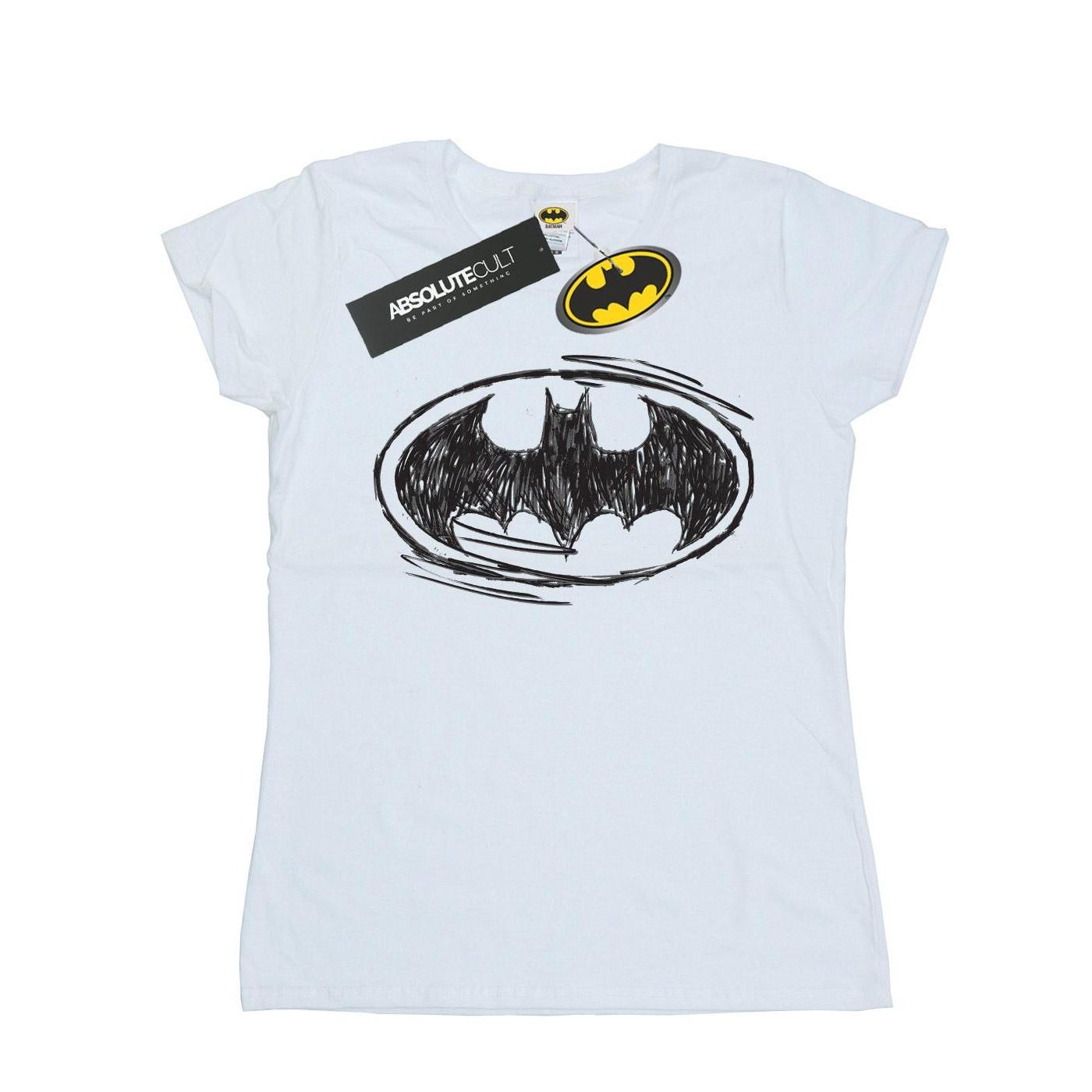 Image of Batman Sketch Logo Tshirt Damen Weiss S