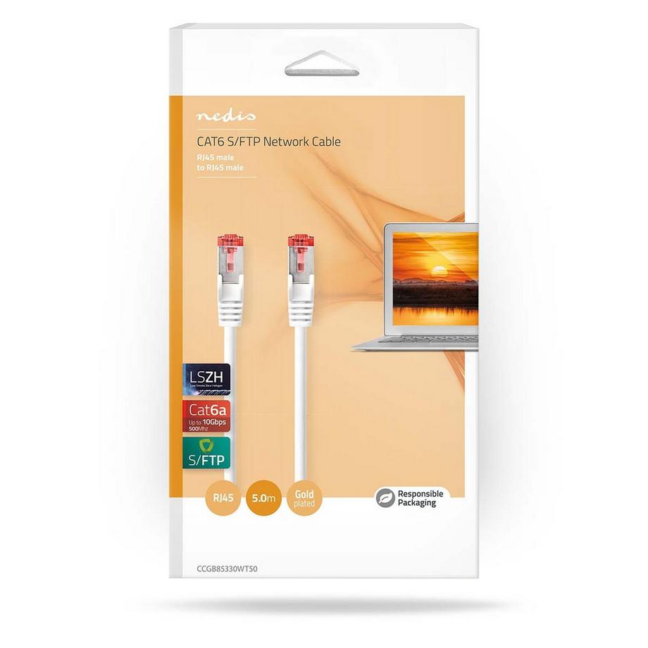 Nedis  Câble réseau CAT6a | S/FTP | RJ45 mâle | RJ45 mâle | 5.00 m | Rond | LSZH | Blanc | Boîte 