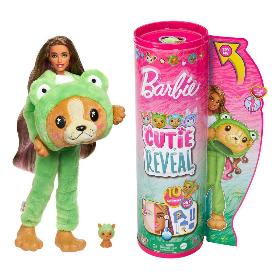Barbie  Cutie Reveal Puppe imen Frosch-Plüschkostüm 