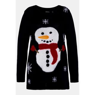 Ulla Popken  Pull de Noël, col rond et manches longues, motif bonhomme de neige 